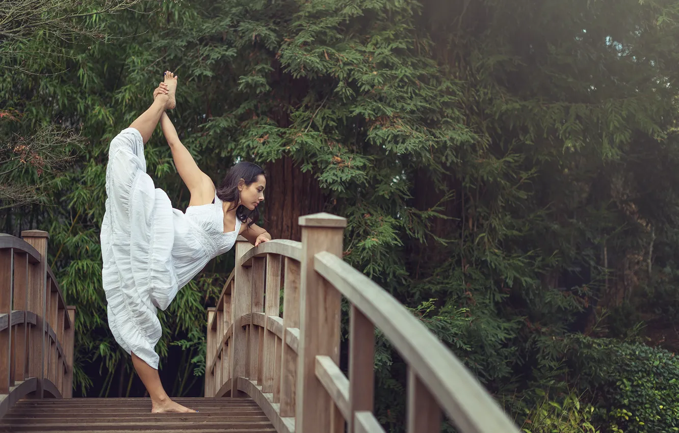 Photo wallpaper bridge, pose, model, dress, Gemma Vassallo
