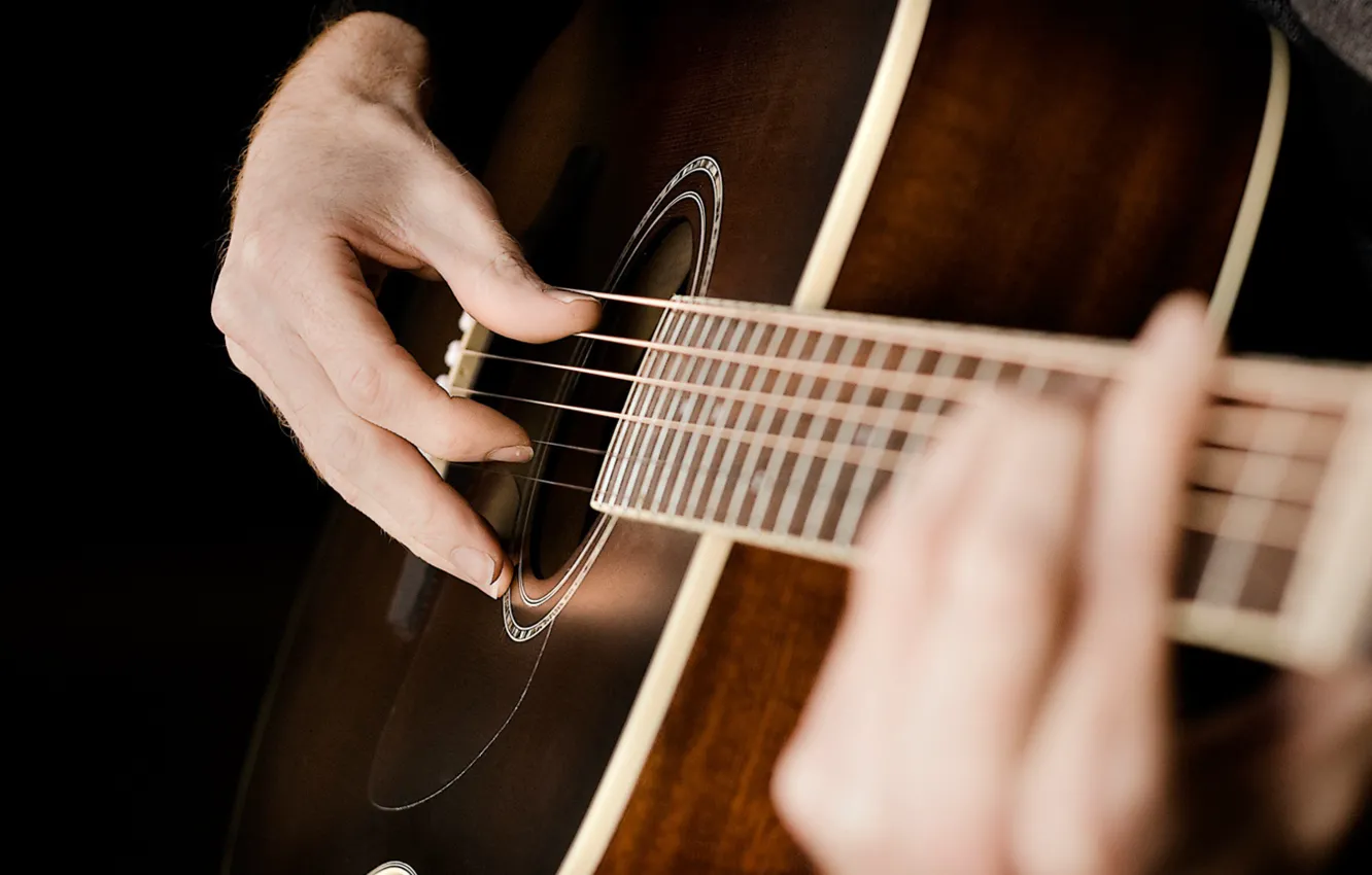 Photo wallpaper guitar, strings, black background