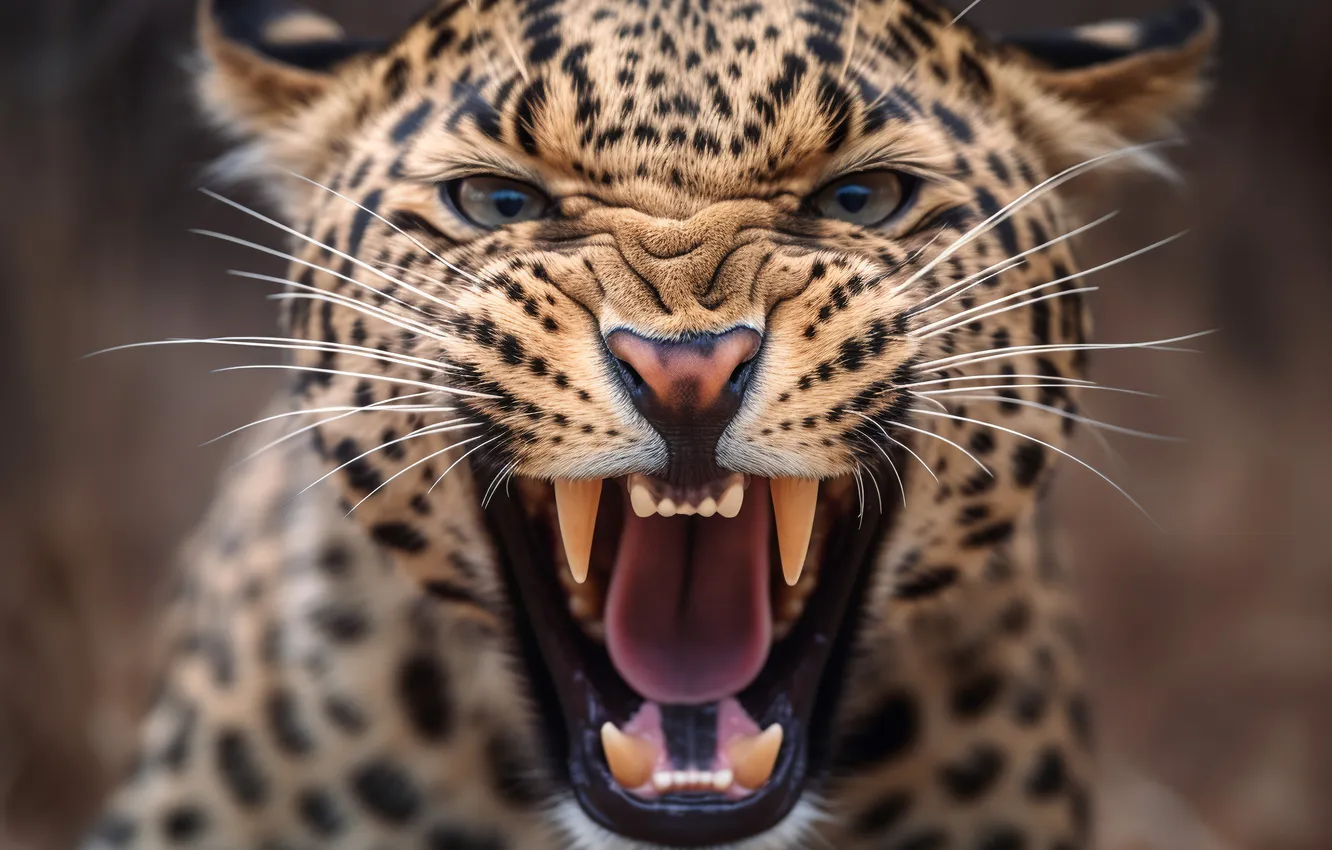 Photo wallpaper language, look, face, portrait, mouth, leopard, fangs, grin
