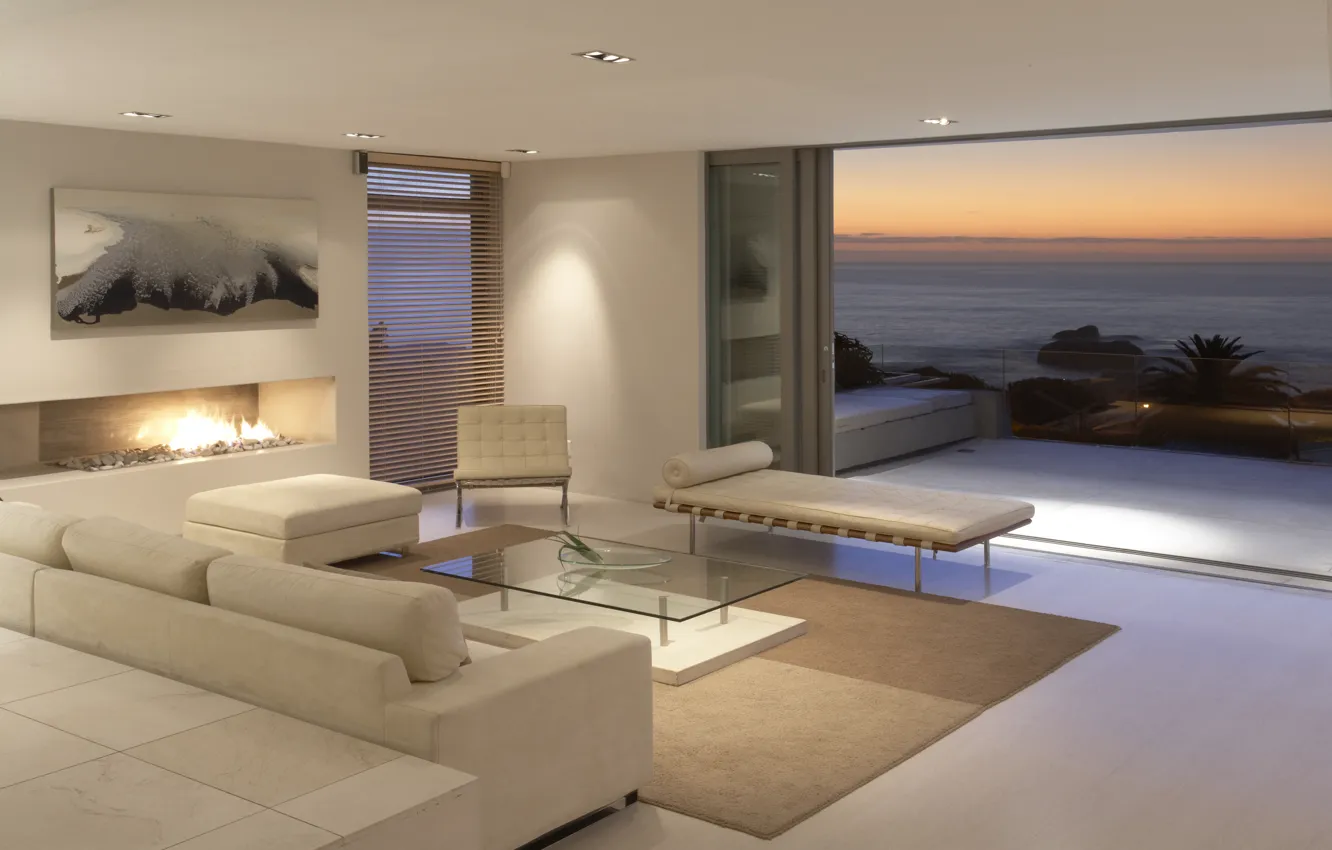 Photo wallpaper sea, landscape, table, room, sofa, the ocean, Wallpaper, interior