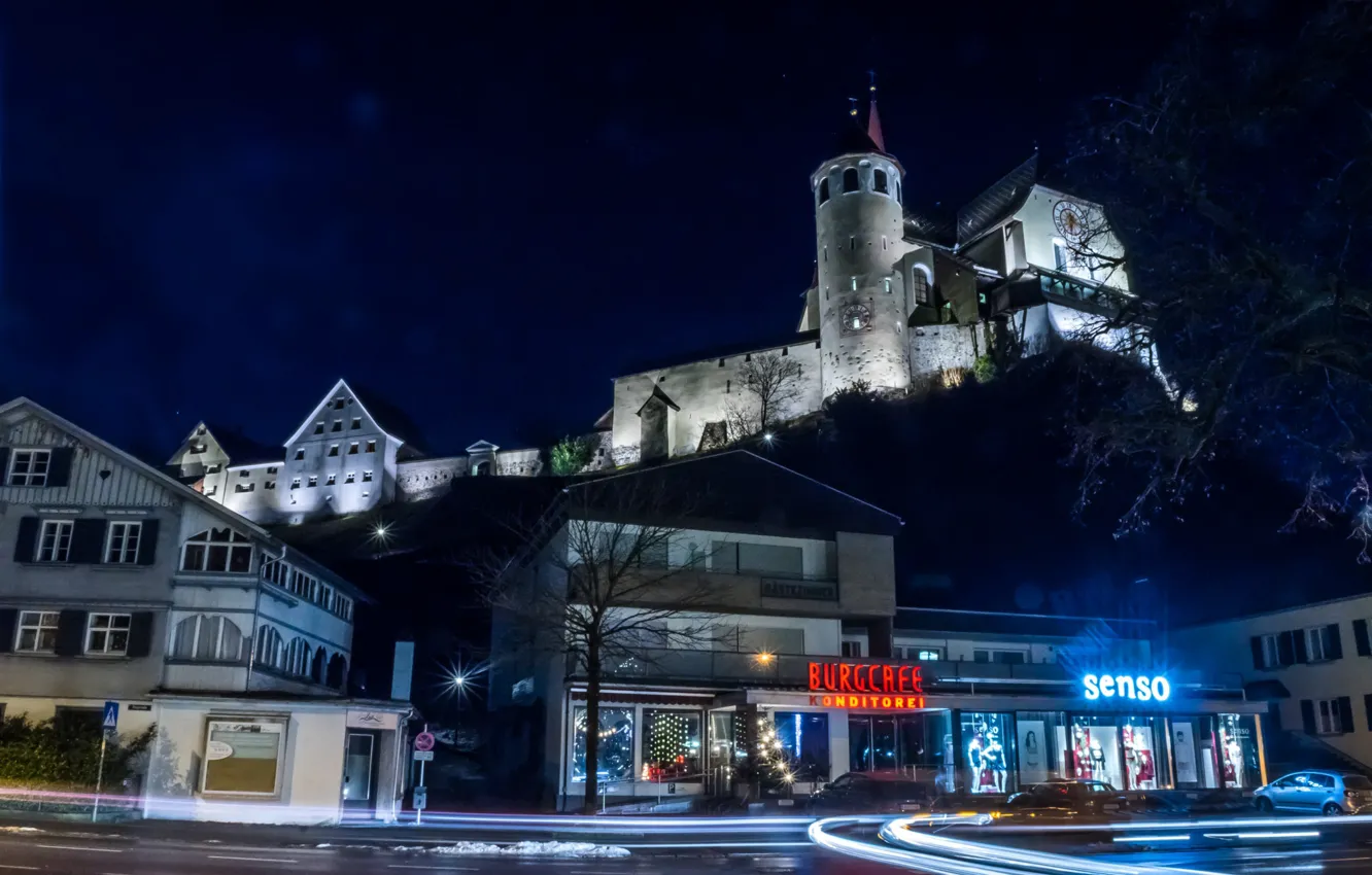 Photo wallpaper night, lights, Austria, Church, Rankweil