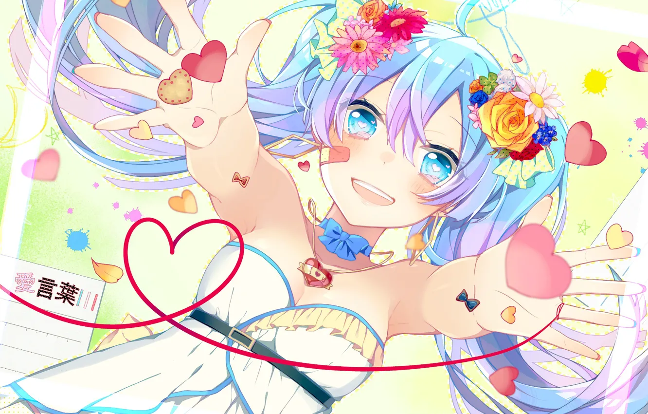 Photo wallpaper flowers, girl, Vocaloid, Hatsune Miku