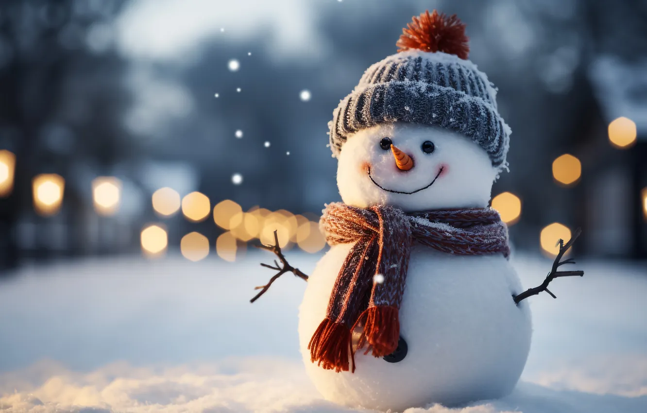Photo wallpaper winter, snow, decoration, new year, Christmas, snowman, Christmas, winter