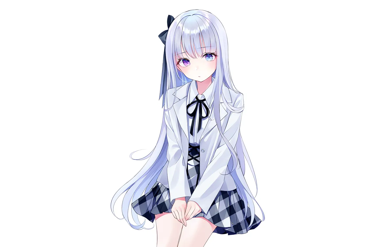 Photo wallpaper girl, school uniform, long hair, anime, beautiful, pretty, ribbon, attractive