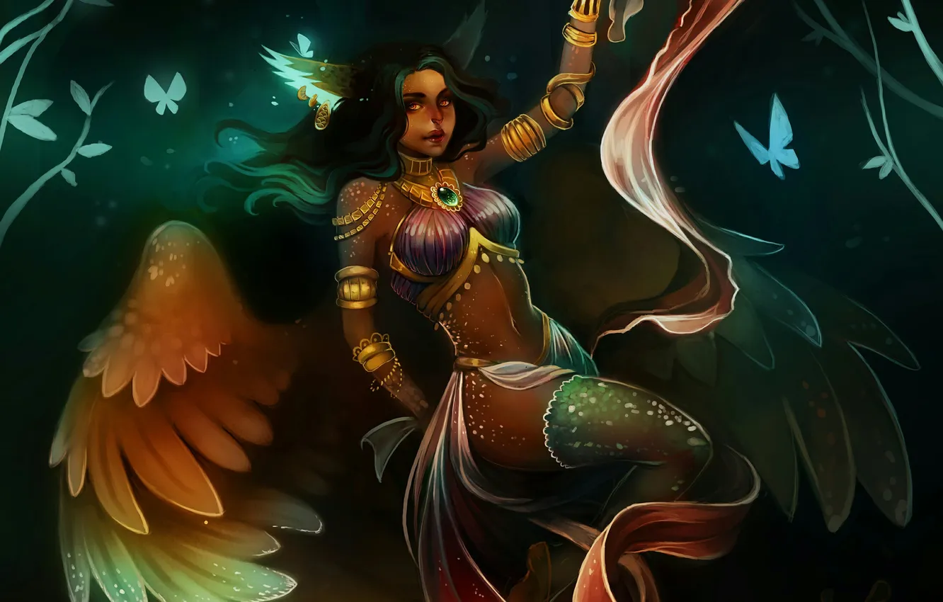 Photo wallpaper girl, fiction, butterfly, wings, tape