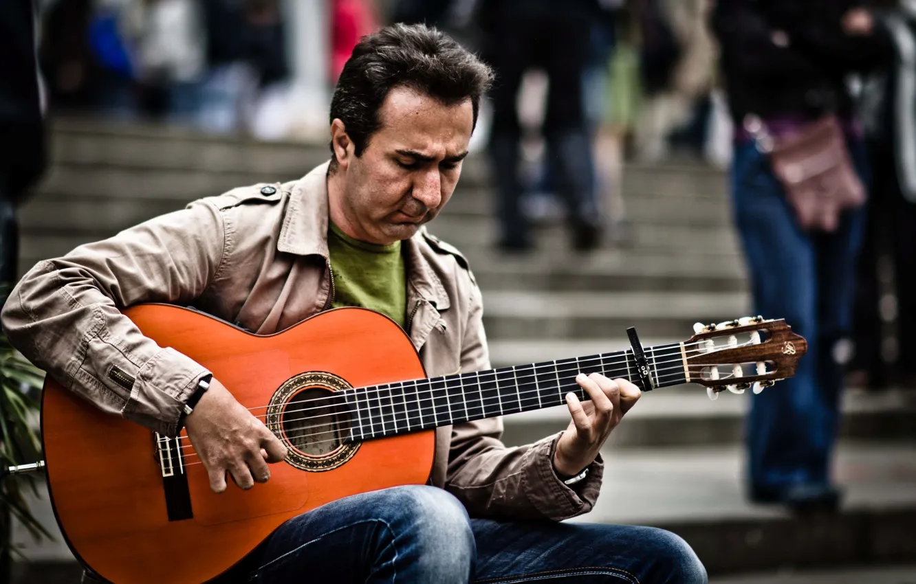 Photo wallpaper street, people, guitar