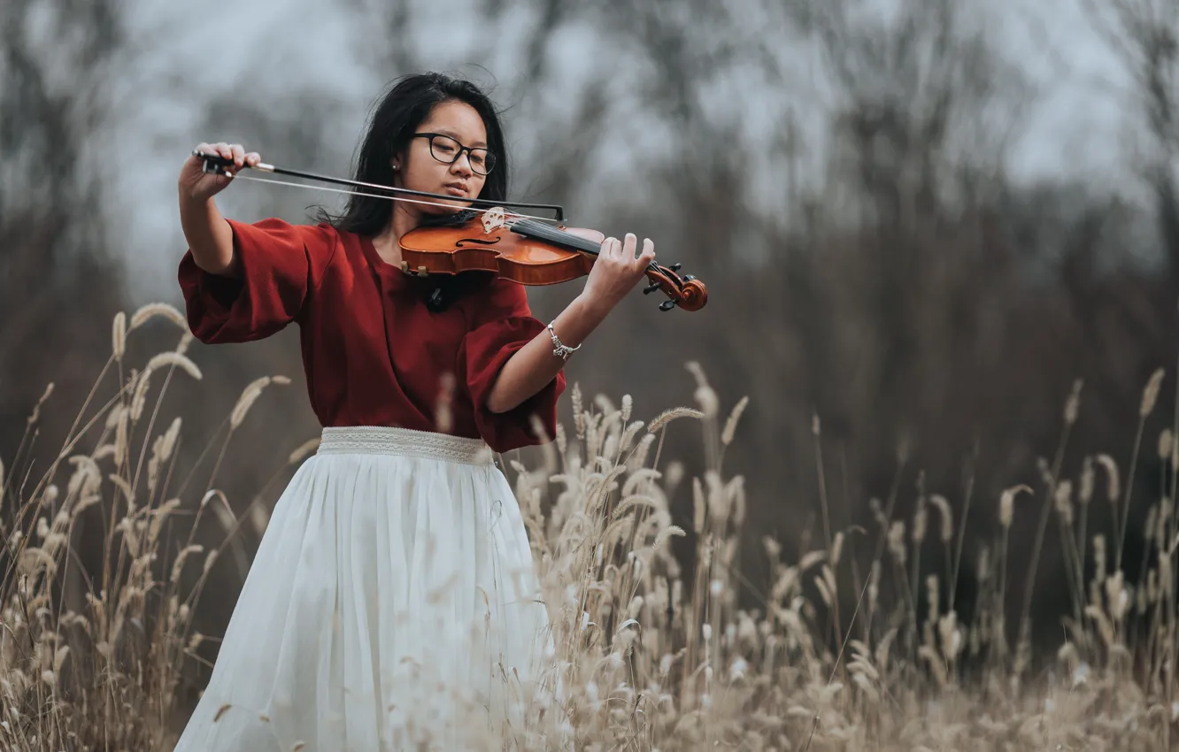 Photo wallpaper girl, violin, Asian