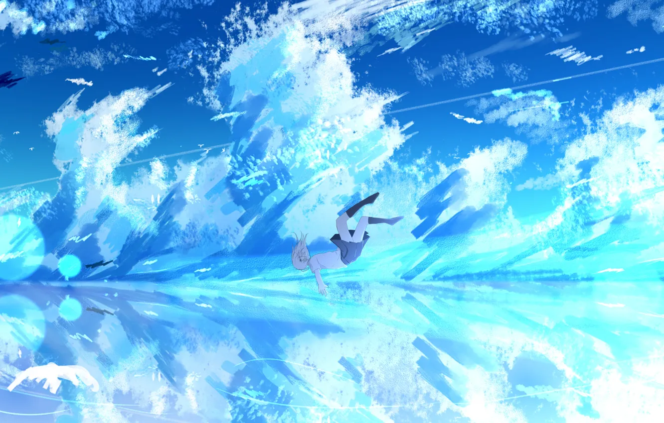 Photo wallpaper sea, the sky, girl, drop