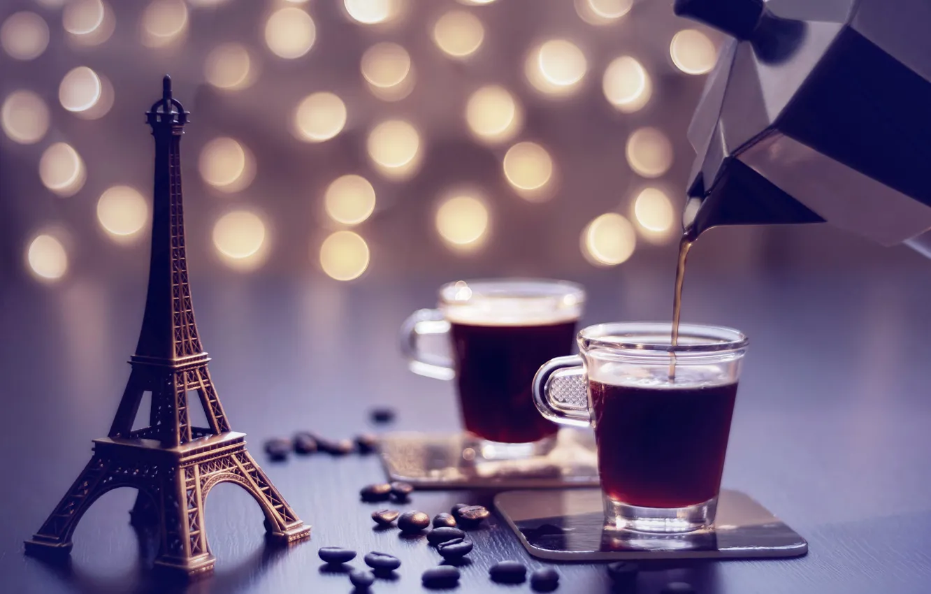 Photo wallpaper dream, coffee, grain, Eiffel tower, coffee pot