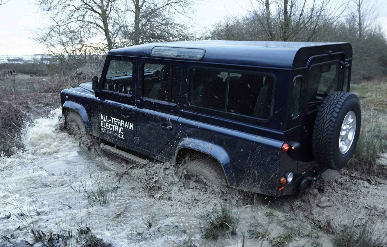 Photo wallpaper puddle, prototype, Land Rover, Defender, 2013, All-terrain Electric Research Vehicle