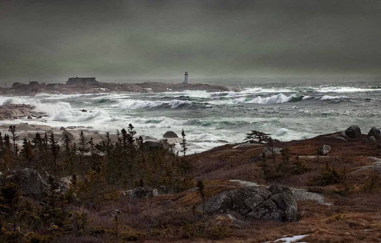 Photo wallpaper Storm, lighthouse, Nova Scotia, Peggy's Cove