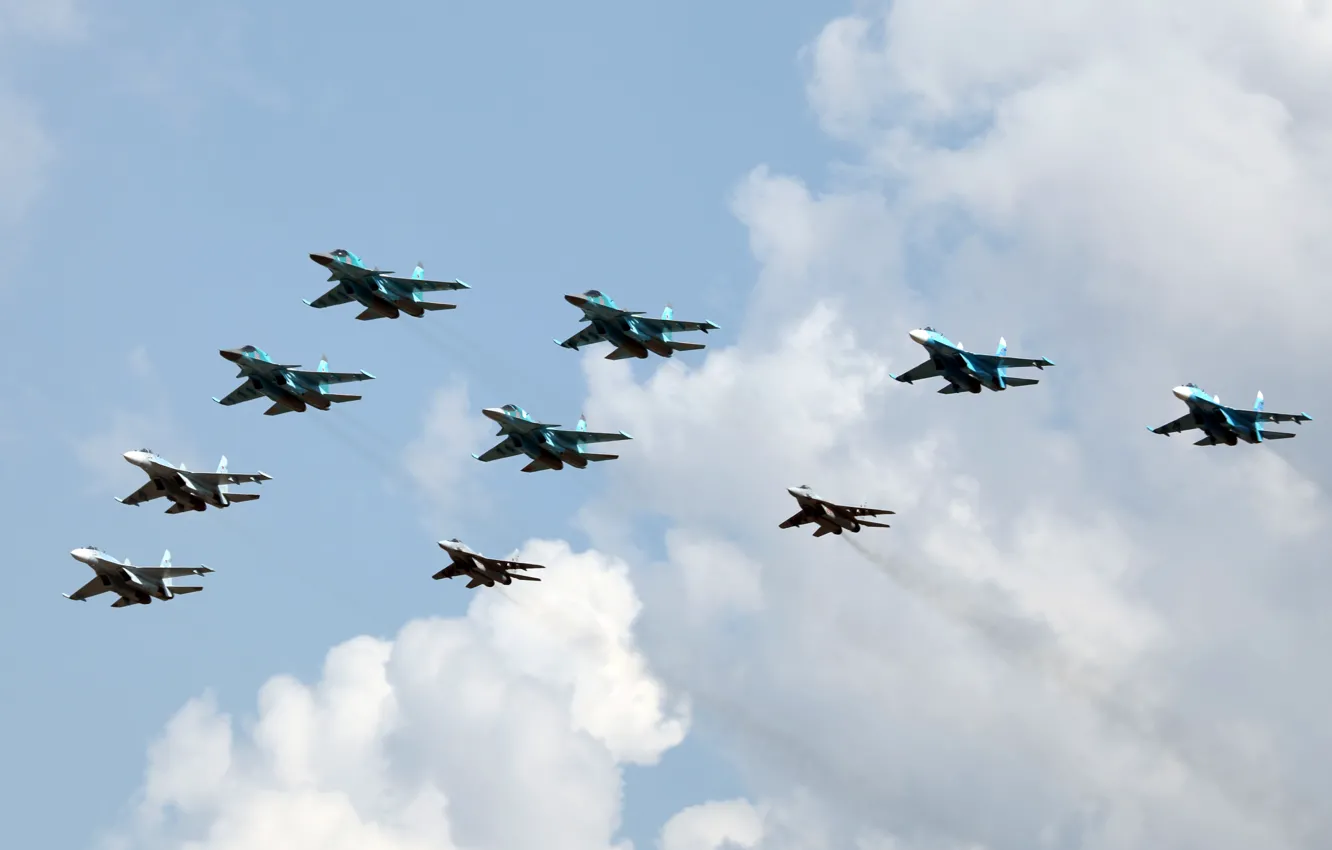 Photo wallpaper the plane, Su-27, The MiG-29, Su-34, The Russian air force
