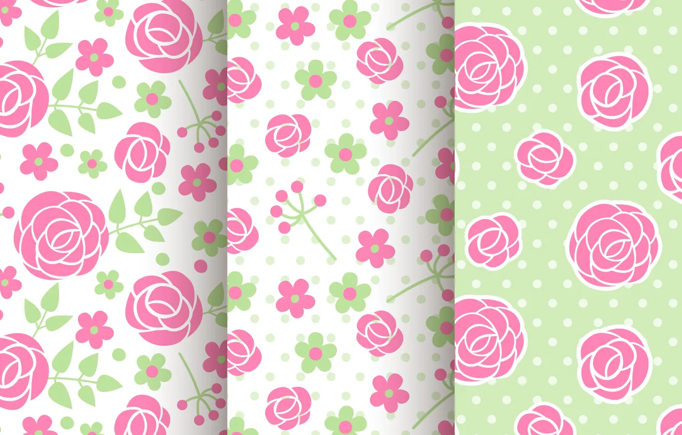 Photo wallpaper background, texture, pink, green, flowers, patterns, with, roses
