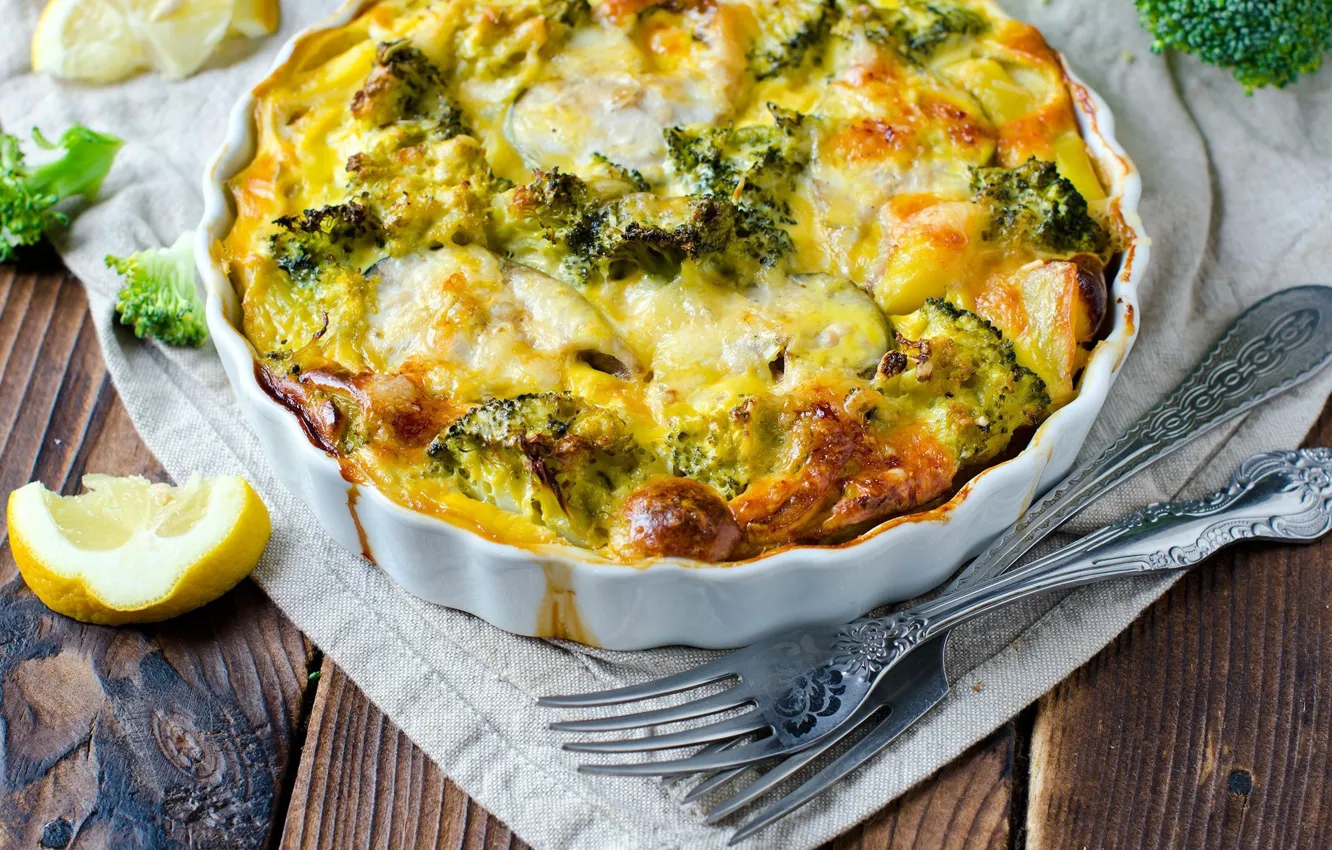 Photo wallpaper lemon, cheese, broccoli, casserole