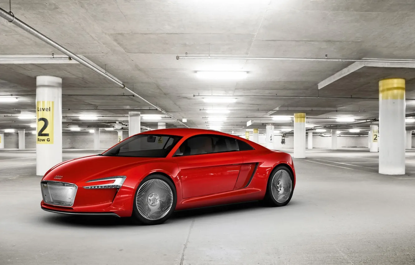 Photo wallpaper red, Audi, garage, the concept car, Е-tron