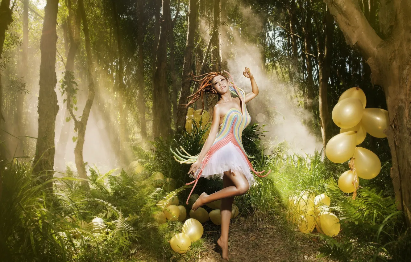 Photo wallpaper girl, balls, Asian