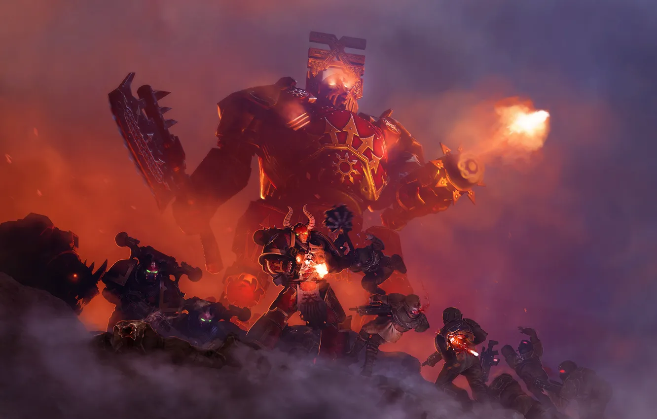 Photo wallpaper weapons, fire, warriors, monster, Daemon Engine