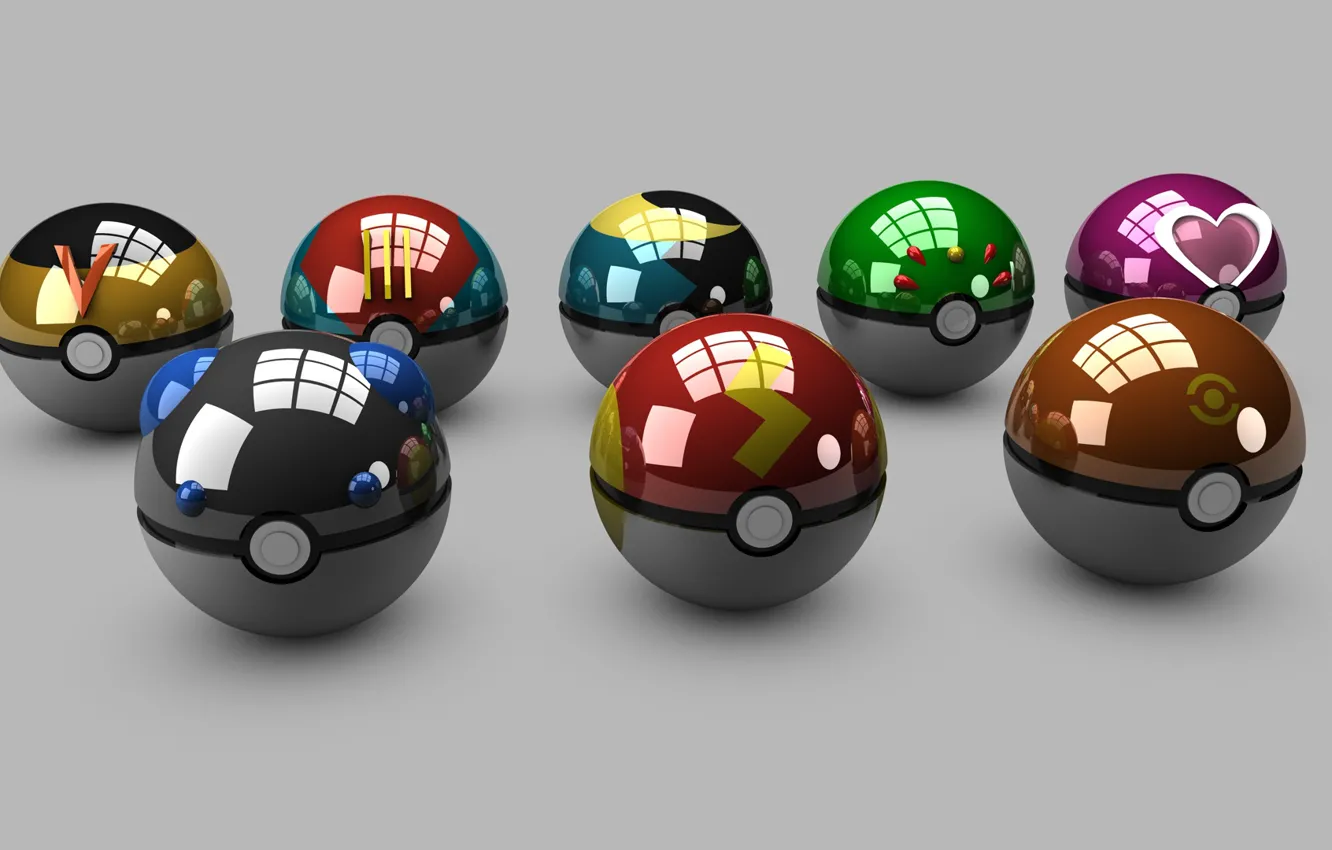 Photo wallpaper grey, background, balls, pokebola