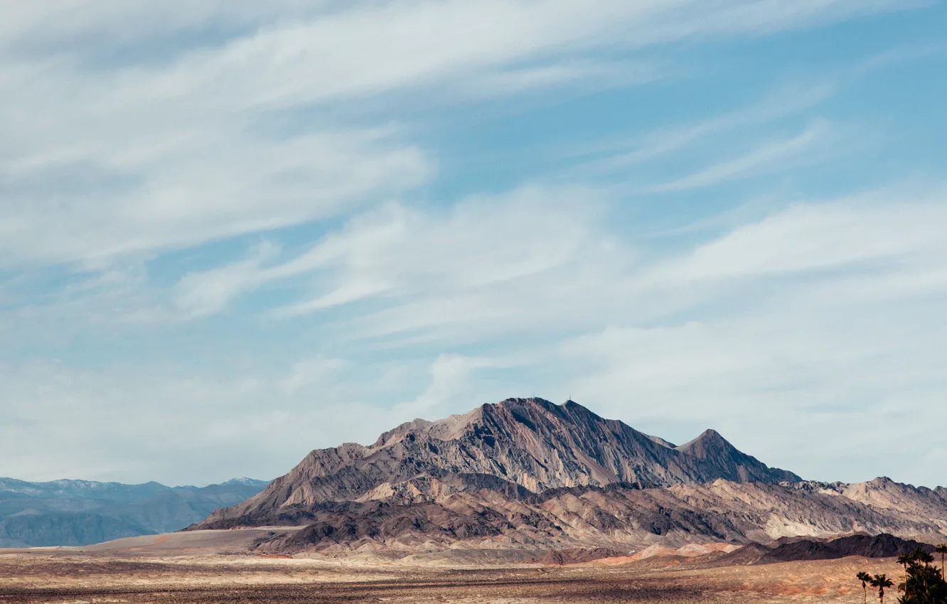Photo wallpaper the sky, mountains, tops, valley