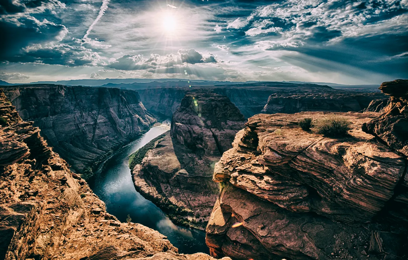 Photo wallpaper the sun, river, AZ, Horseshoe Bend, horseshoe