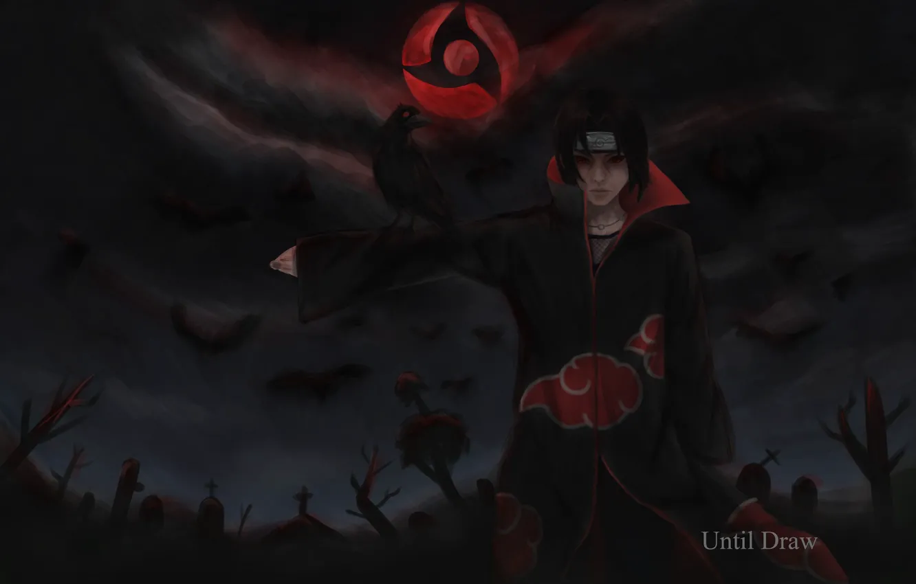 Photo wallpaper Naruto, Uchiha Itachi, mangekyou sharingan, genjutsu, Pixiv, Black Bird