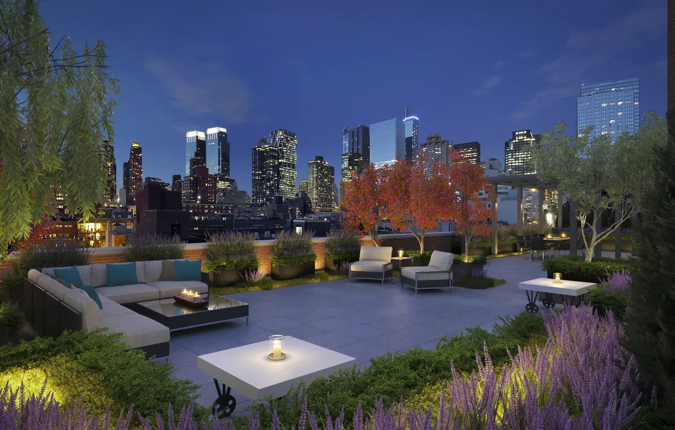 View of Wallpaper penthouse, terrace, luxurious, city view, outdoor living ...