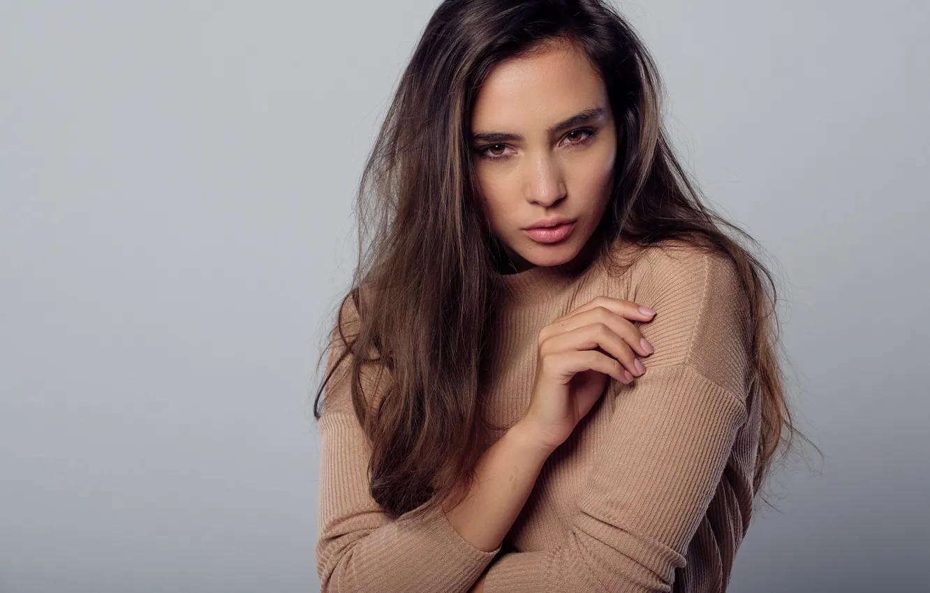 Photo wallpaper look, girl, pose, hair, sweater