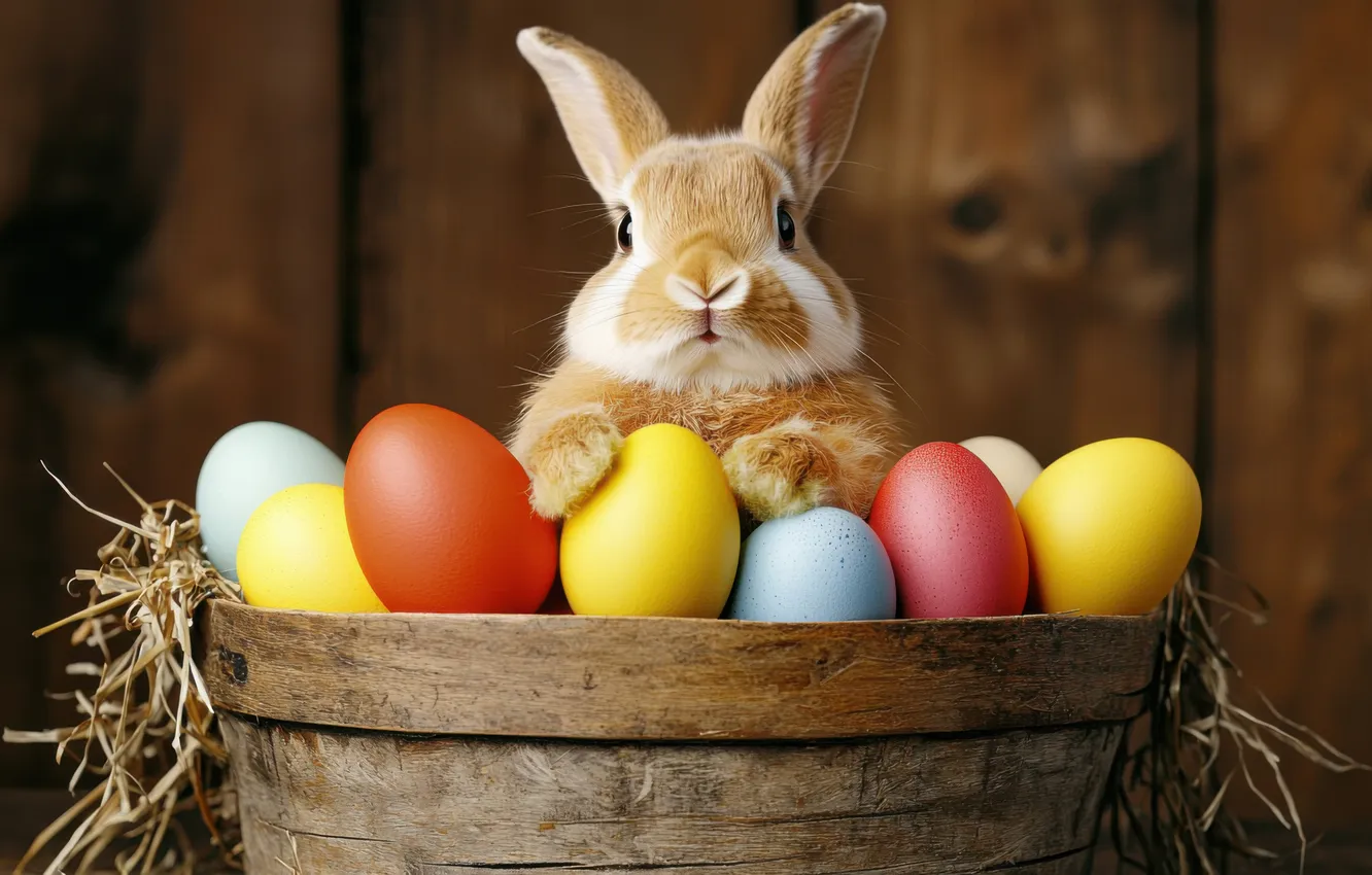 Photo wallpaper holiday, hare, eggs, spring, rabbit, Easter, Bunny, Easter