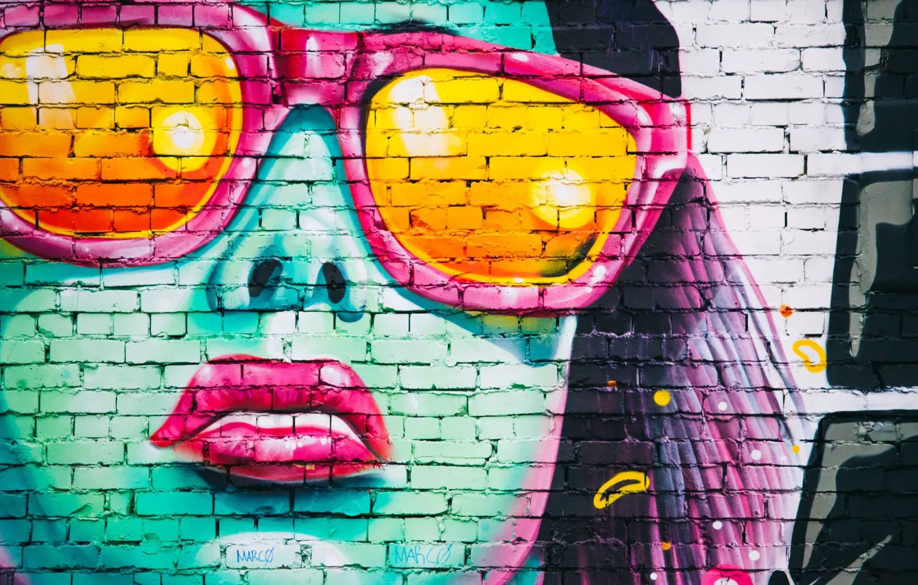 Photo wallpaper girl, wall, graffiti, rusnok