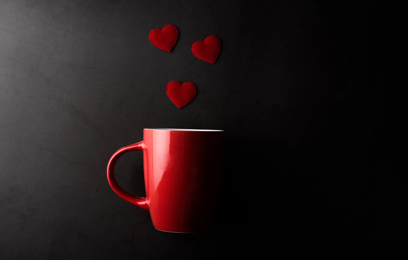 Photo wallpaper mug, hearts, Valentine's day, the dark background