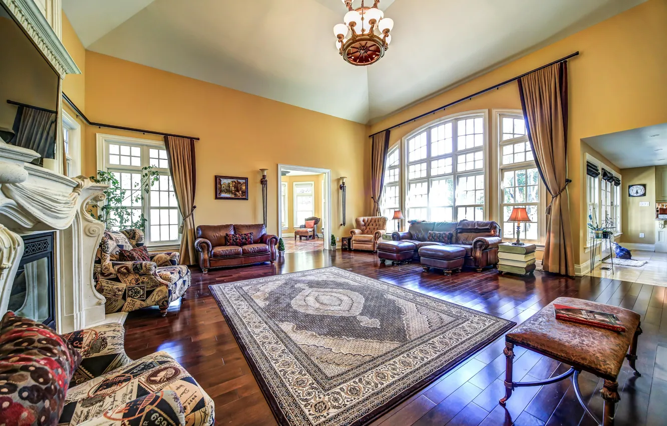 Photo wallpaper Villa, interior, fireplace, living room, Ontario, Stouffville, Alta Drive