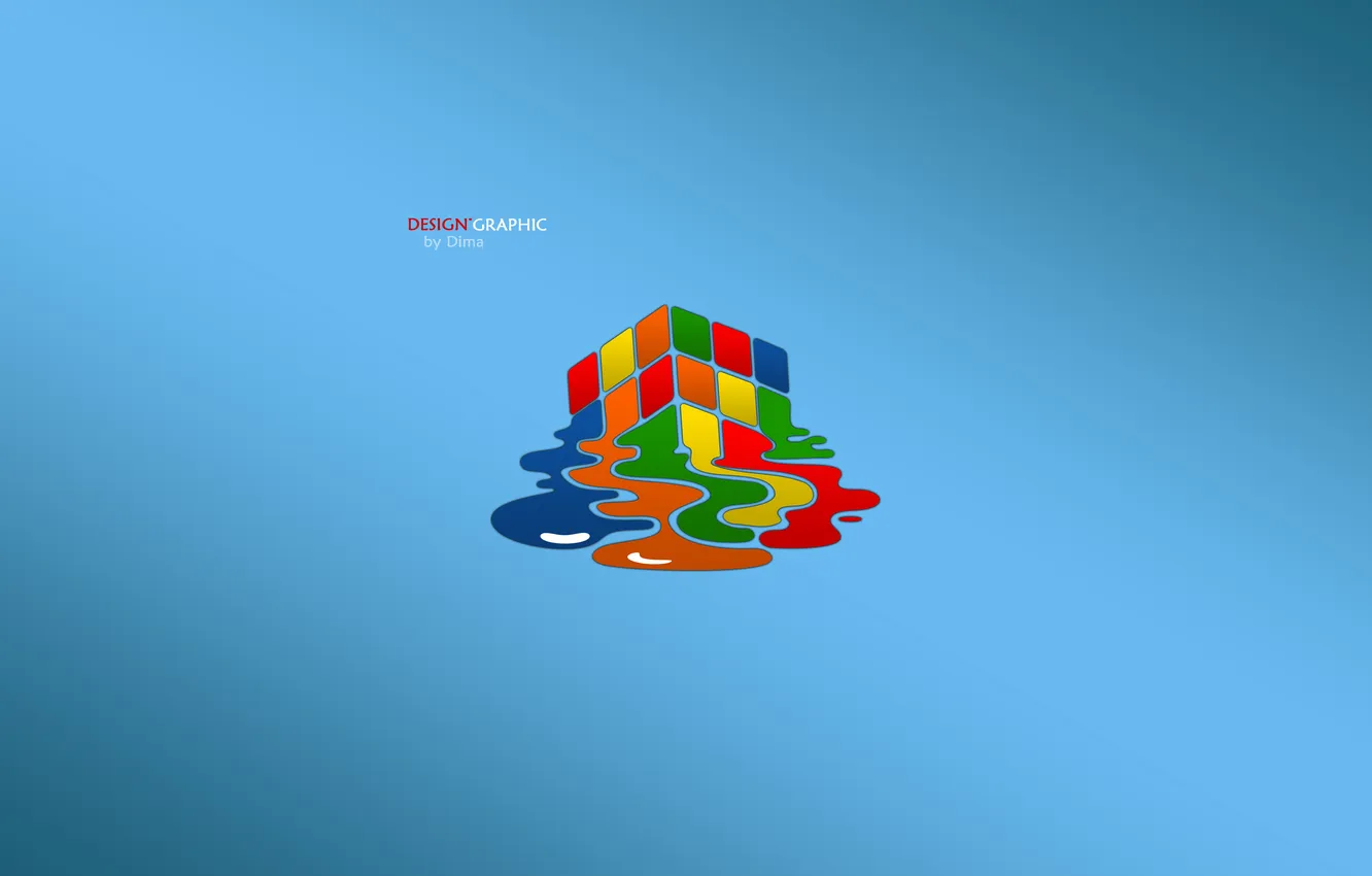 Photo wallpaper puddle, cube, Rubik's cube, blue background, Design Graphic