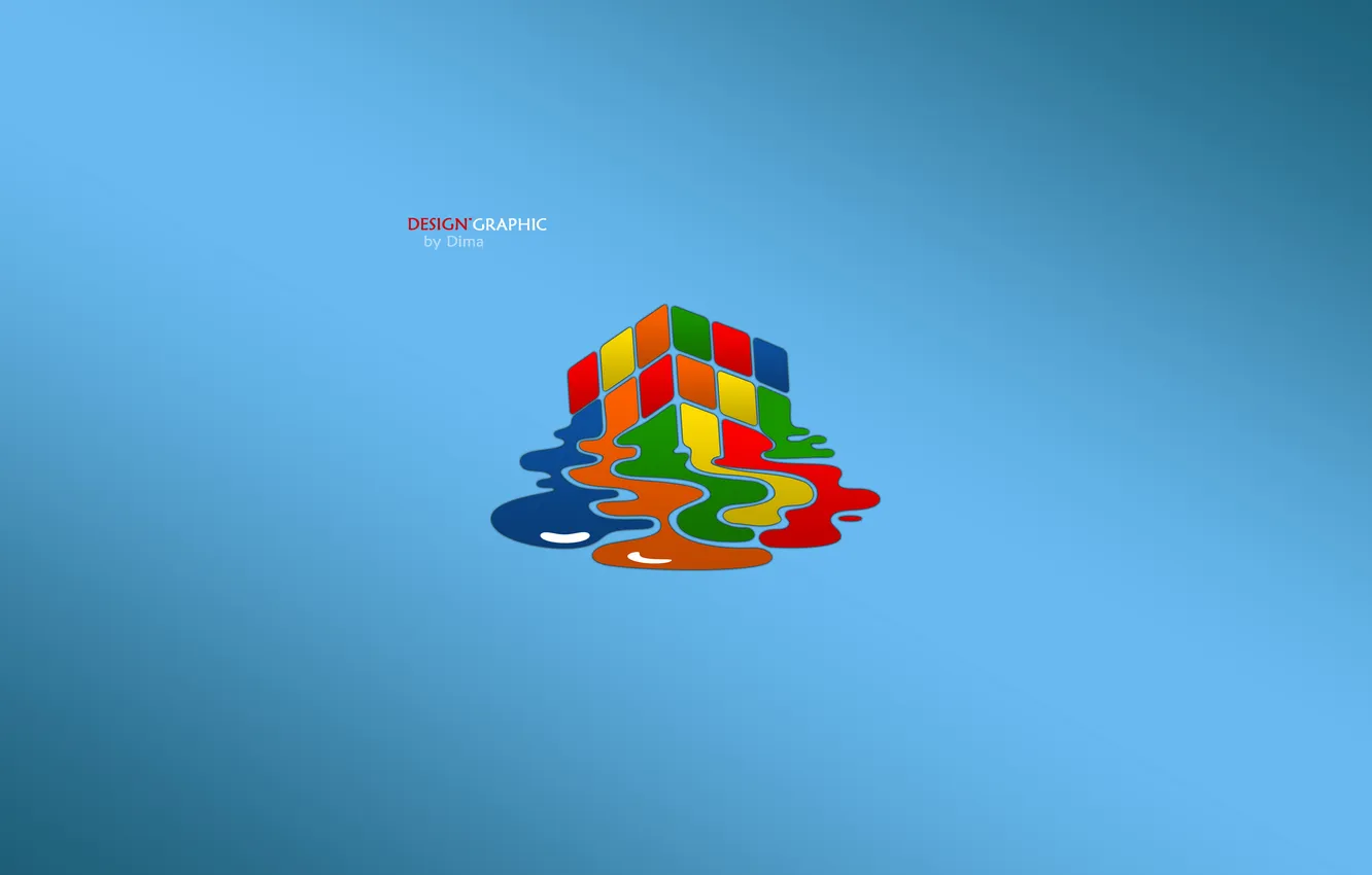Photo wallpaper cubes, puddle, blue background, Rubik's cube, Design Graphic