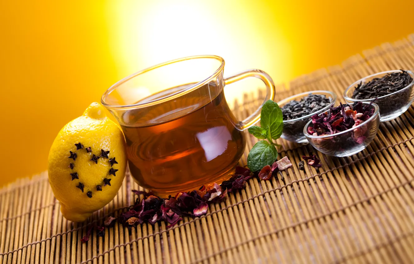 Photo wallpaper lemon, tea, Cup, varieties