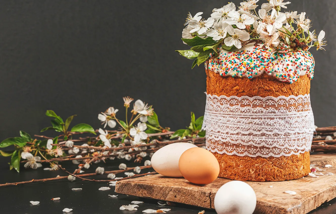 Photo wallpaper flowers, eggs, spring, Easter, cake, cakes, Easter