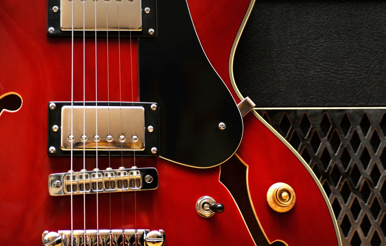 Photo wallpaper macro, strings, electric guitar, Gibson 335