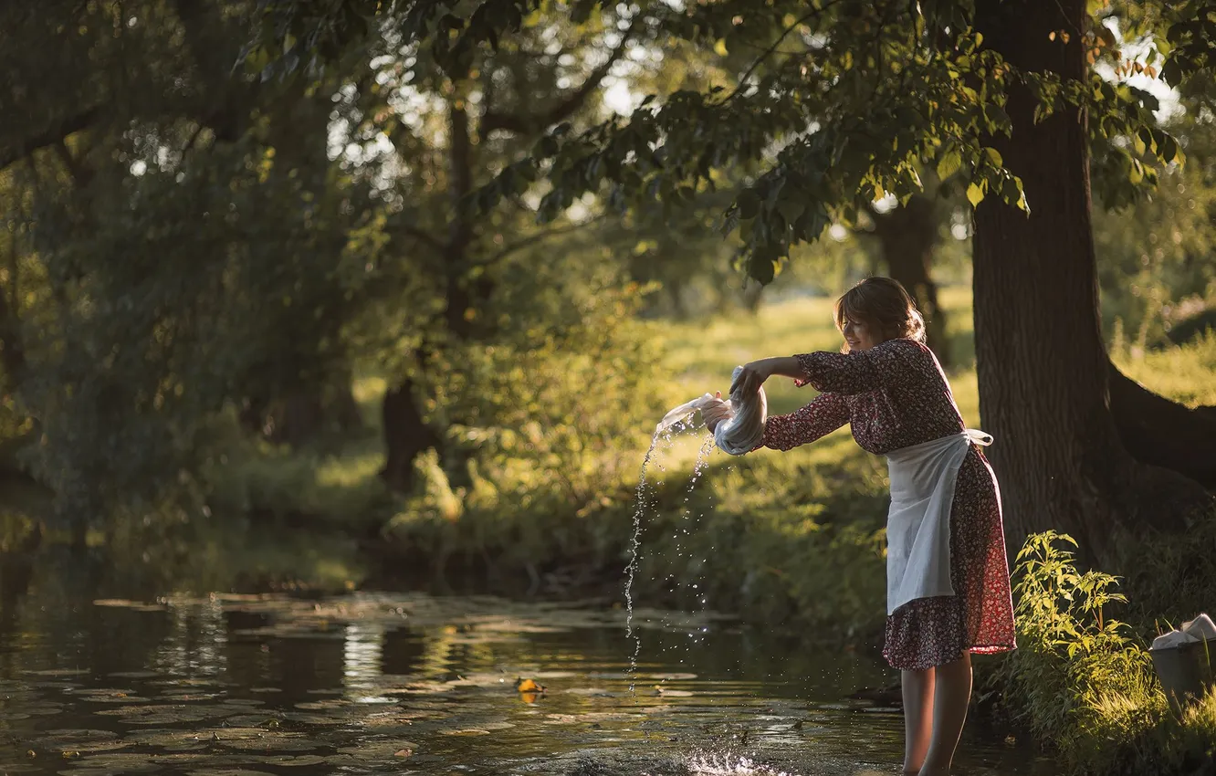 Photo wallpaper greens, trees, nature, linen, wash, Elena Zharkova