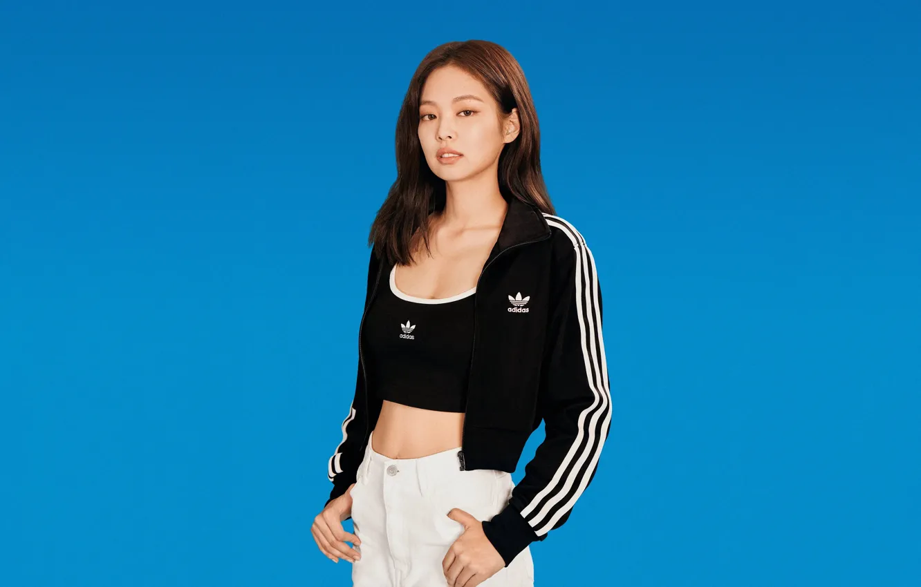 Photo wallpaper Adidas, Wallpaper for desktop, Kpop, Blackpink, Kim Jenny, Korean singer, 16x9, Kim Jennie