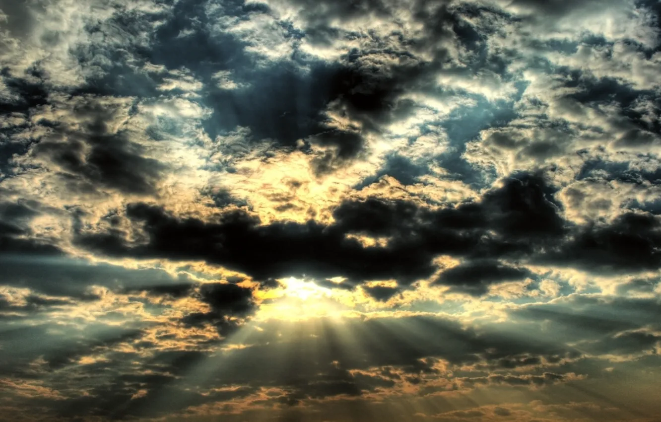 Photo wallpaper the sky, the sun, clouds, rays, light