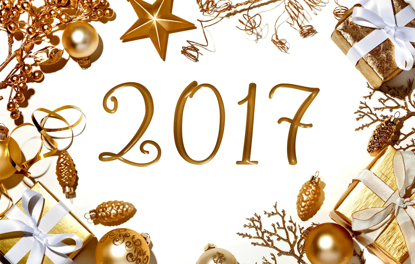 Photo wallpaper new year, Christmas, golden, balls, New Year, merry christmas, decoration, Happy