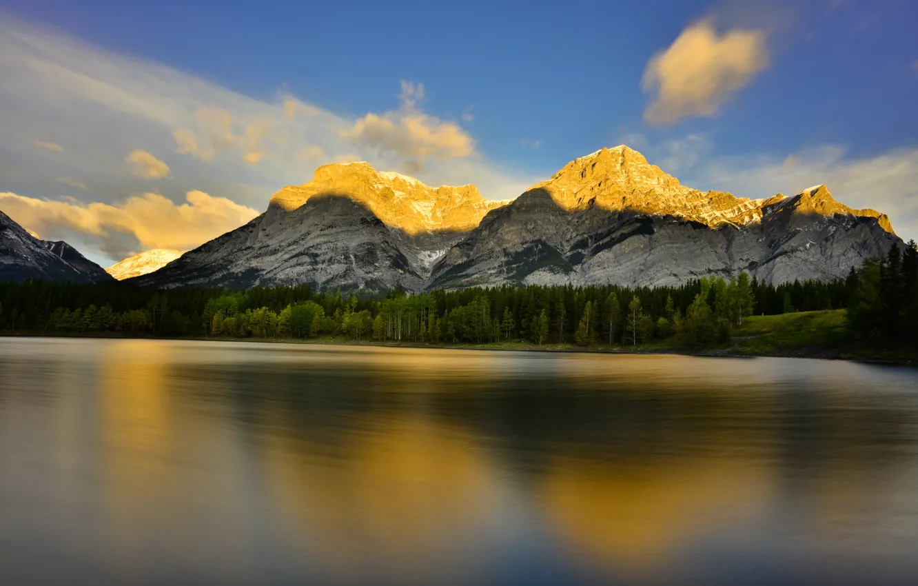 Photo wallpaper Alberta, sunrise, Canadian Rockies, Wedge Ponds