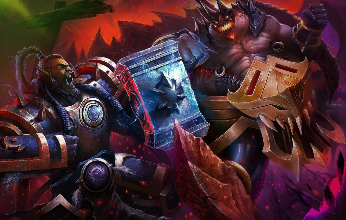 Photo wallpaper warcraft, Thrall, Heroes of the Storm, Azmodan