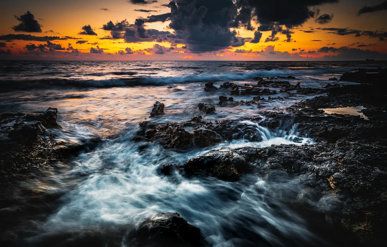 Photo wallpaper sea, sunset, shore