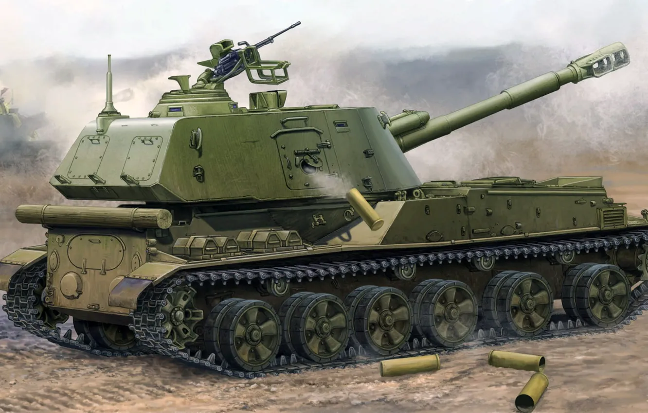 Photo wallpaper figure, SAU, acacia, 2S3, Soviet 152-mm divisional self-propelled howitzer
