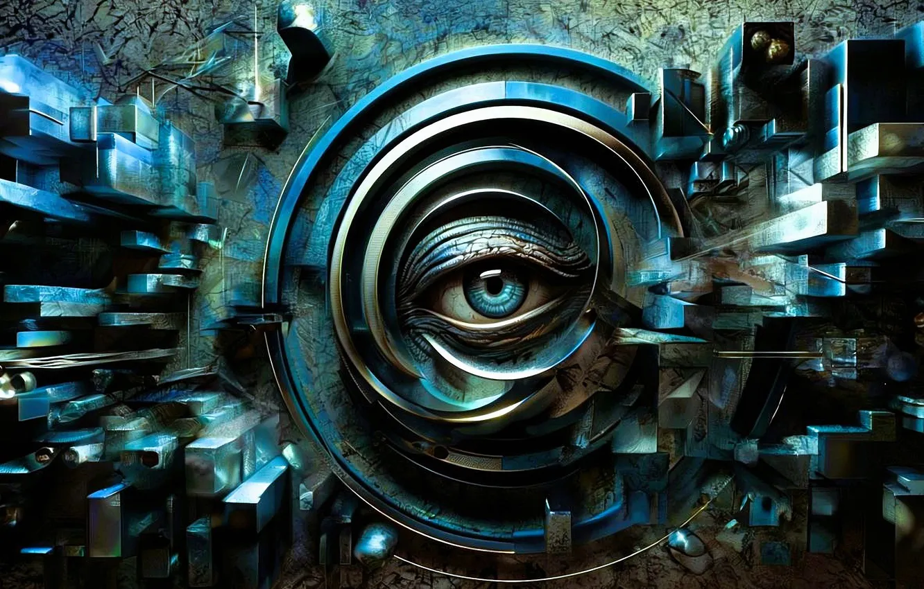Photo wallpaper eyes, abstraction, digital art, digital art, geometric shapes, allegory, artificial intelligence, Stability AI