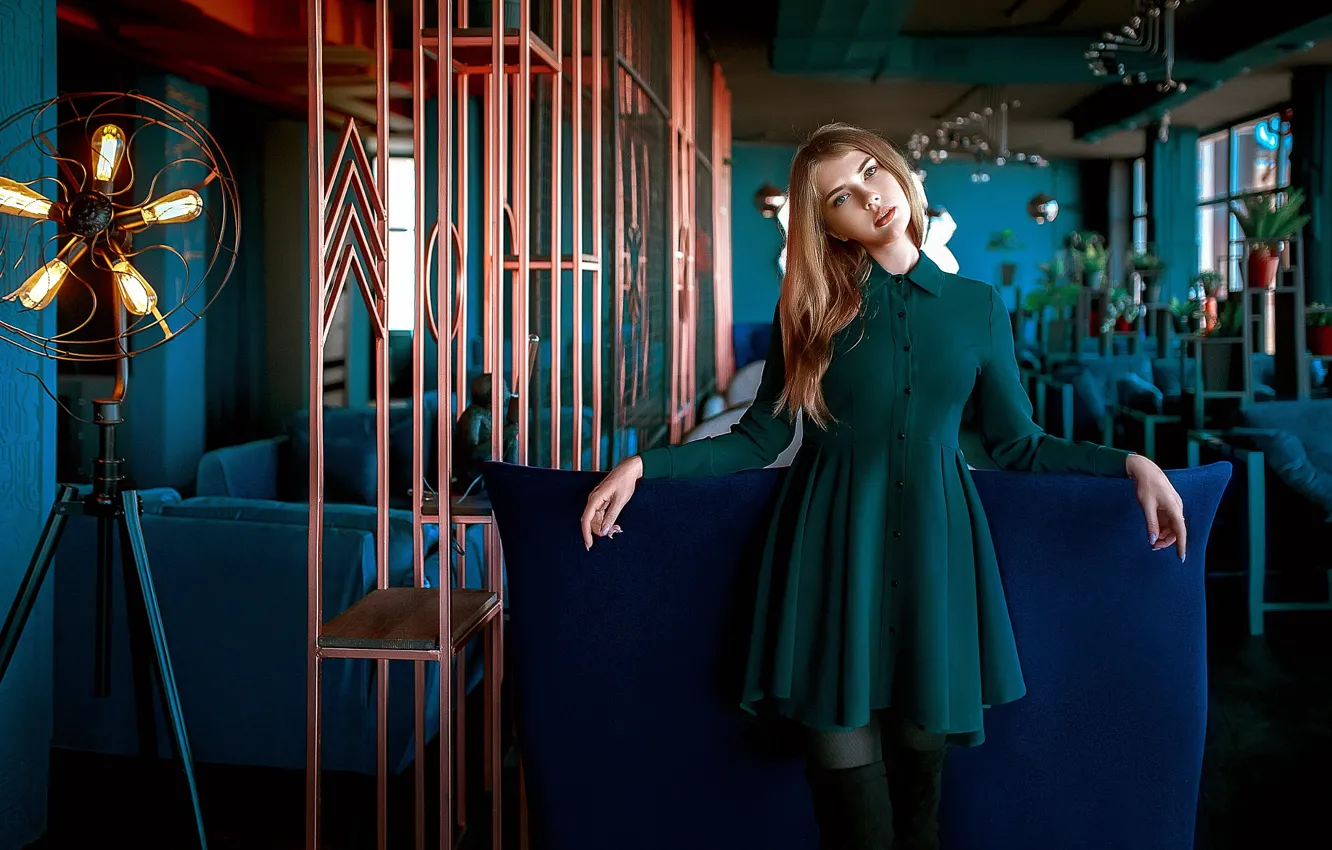 Photo wallpaper look, girl, pose, model, Catherine, dress, cafe, Andrey Metelkov