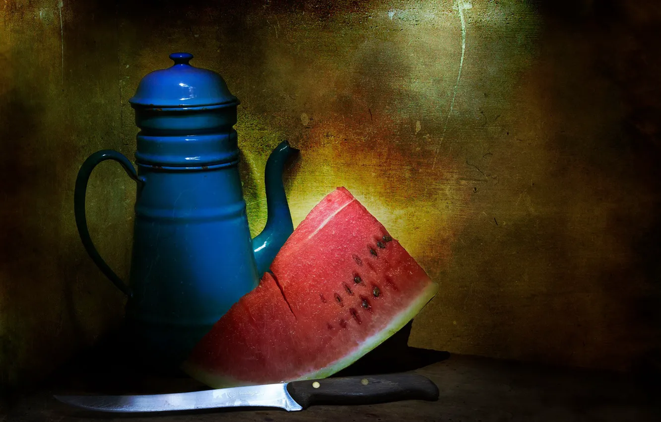 Photo wallpaper watermelon, knife, pitcher