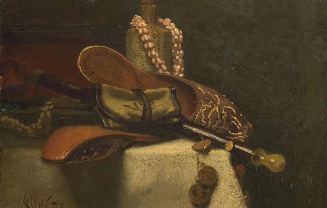 Photo wallpaper oil, picture, canvas, 1873, August Allele, August Allebe, Still life with Eastern Slippers