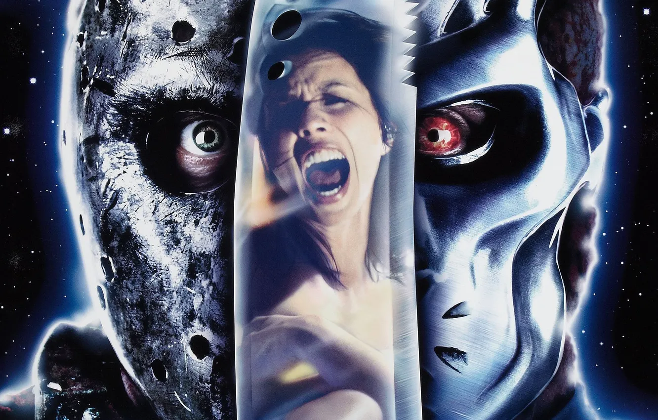 Photo wallpaper space, metal, reflection, mask, knife, dagger, Friday the 13th, Friday the 13th