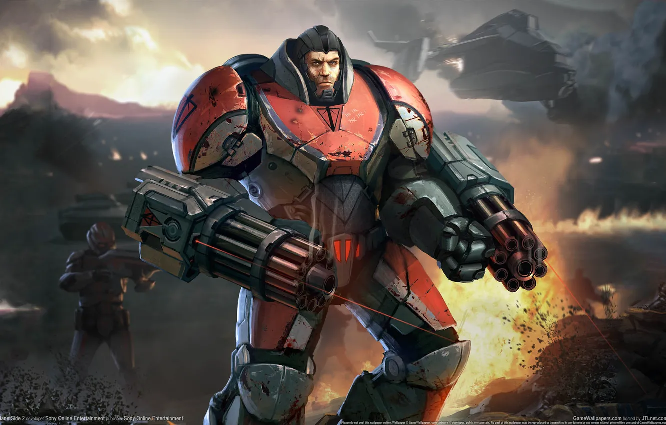 Photo wallpaper the explosion, lights, stones, weapons, blood, ship, the suit, warrior